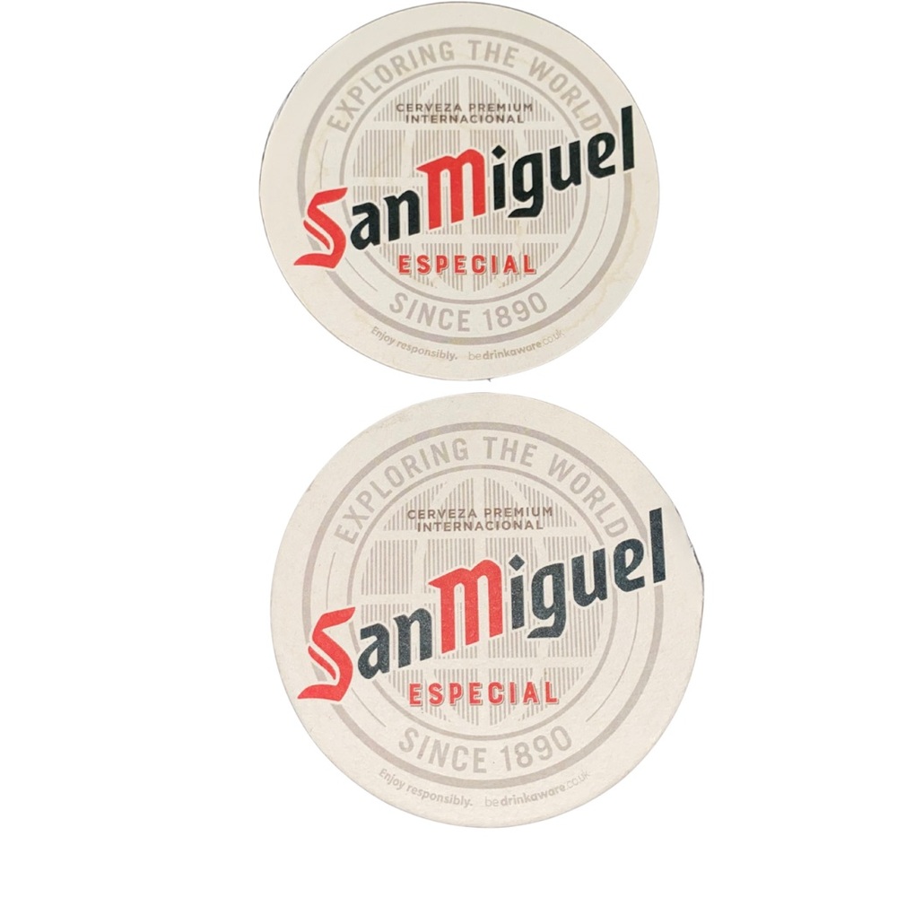 San Miguel Especial Beer Coasters Set of 2 Vintage Style Bar‎ Pub Mats